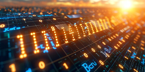 Creative binary coding texture. Software programming code. 3D Rendering.