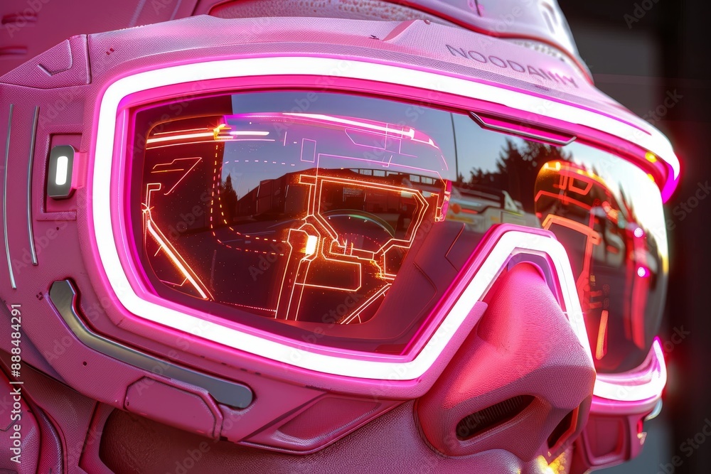 Poster futuristic helmet with neon accents in a vibrant and edgy hightech setting creating a bold and strik