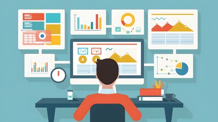 Fototapeta premium Businessman working on computer analyzing data and charts