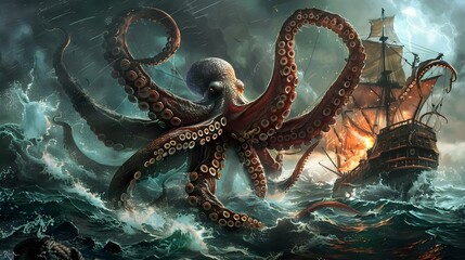 Thrilling digital illustration of an octopus