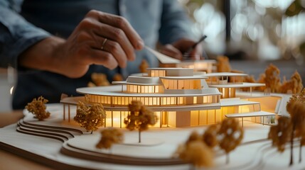 Architectural model display in hands of designer at exhibition