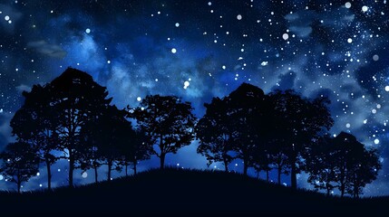 Scenic view of silhouettes of trees on a starry night