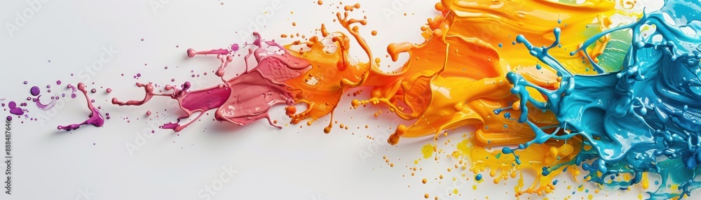 Poster abstract explosion of colorful paint splashes creating a vibrant and dynamic visual on a white backg