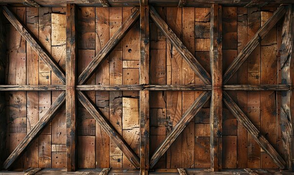 Textured wooden ceiling with beams