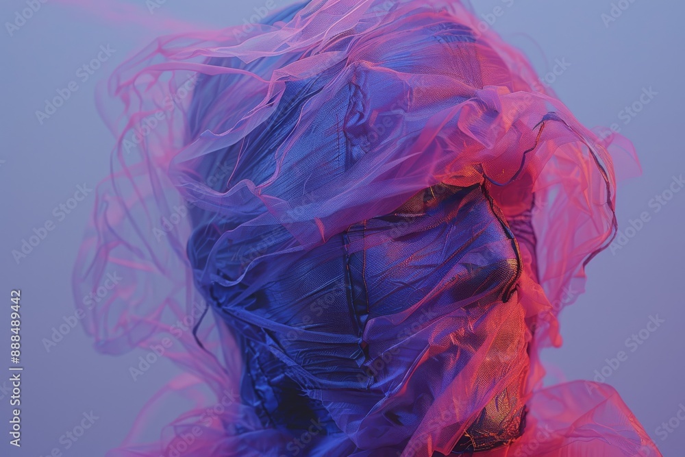 Aufkleber surreal portrait with translucent fabric and neon lighting creating a mysterious and dreamlike visua