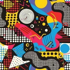 Wild Throwback 80's Pattern Wallpaper, Vivid Colorful Abstract Background, Geometric Retro Art Backdrop, Vintage 1980s Bright Fun and Happy Shapes and Colors