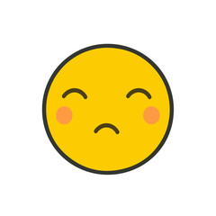 Emoji emoticon with sad expression isolated on white background.