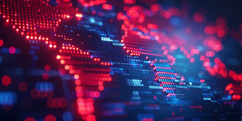 Obraz premium Creative glowing blue breaking news pattern background with map. Headline, communication and global world concept. 3D Rendering.