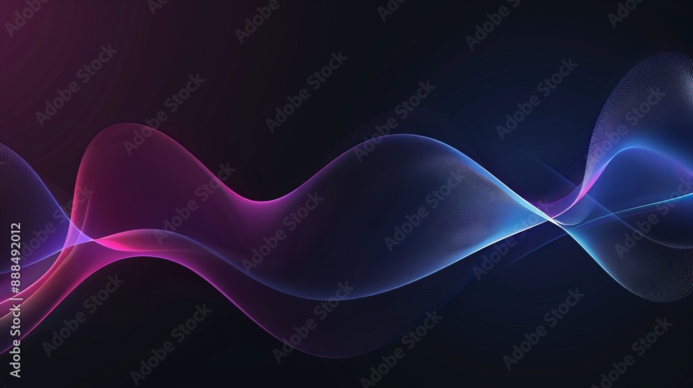 Poster vector illustration of smooth waves on a dark background designed with a purple and blue gradient tr