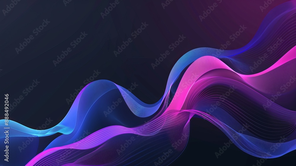 Poster vector illustration of smooth waves on a dark background designed with a purple and blue gradient tr