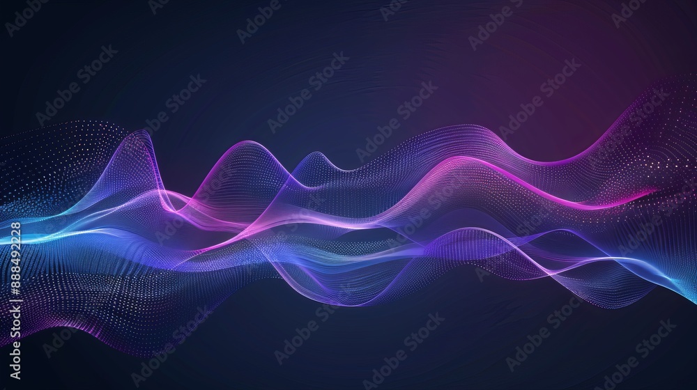 Poster vector illustration of smooth waves on a dark background designed with a purple and blue gradient tr