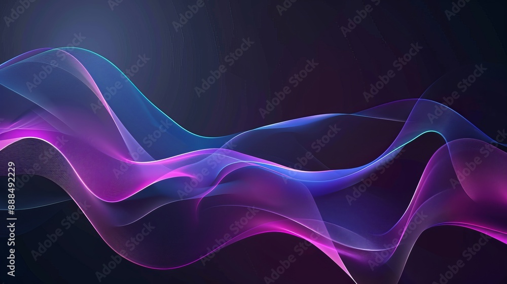 Poster vector illustration of smooth waves on a dark background designed with a purple and blue gradient tr