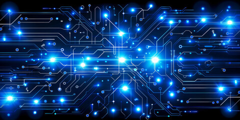 Abstract digital blue circuit background. Technology, chip and innovation concept. 3D Rendering.