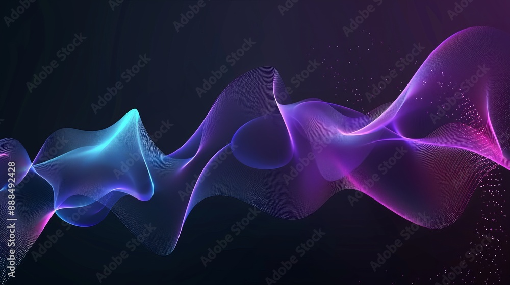 Poster vector illustration of smooth waves on a dark background designed with a purple and blue gradient tr