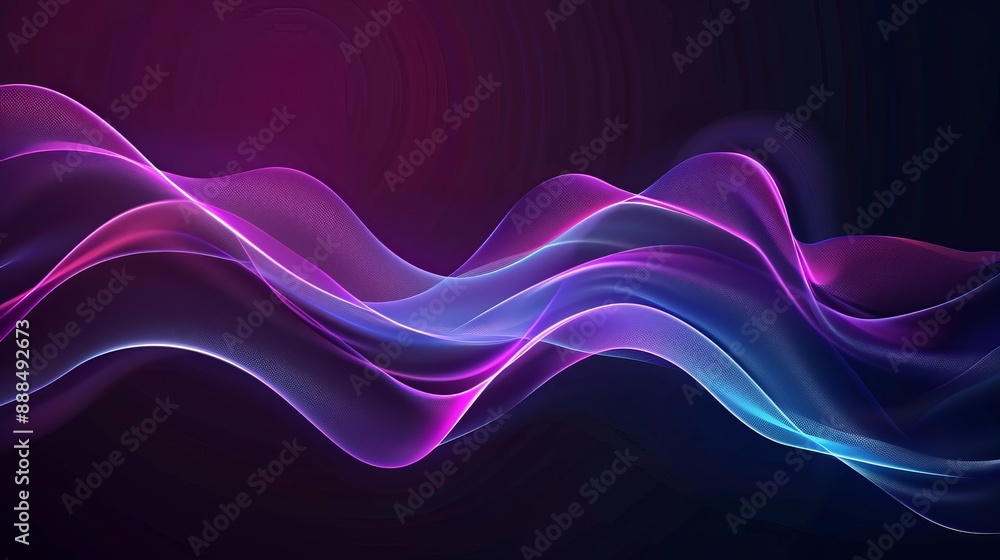 Poster vector illustration of smooth waves on a dark background designed with a purple and blue gradient tr
