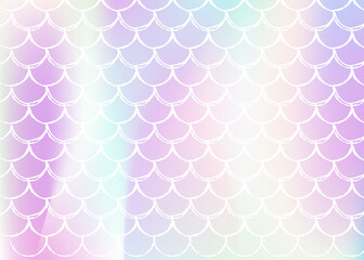 Gradient scale background with holographic mermaid. Bright color transitions. Fish tail banner and invitation. Underwater and sea pattern for girlie party. Fluorescent backdrop with gradient scale.