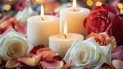 Funeral Memorial with White Candles and Roses: Sympathy Card