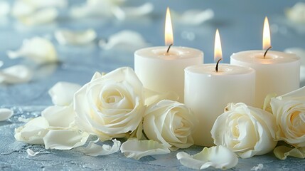 Funeral Memorial with White Candles and Roses: Sympathy Card