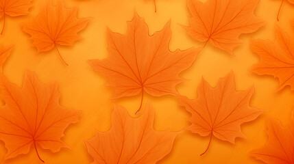 Minimalistic Orange Autumn Maple Leaves on Orange Background