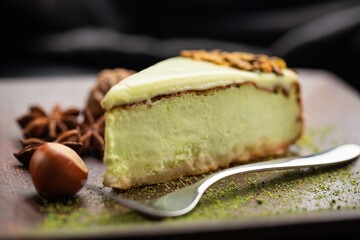 Sweet Cream Pie on plate with star anise and nuts