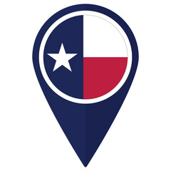 Texas flag on map pinpoint icon isolated. Flag of Texas.