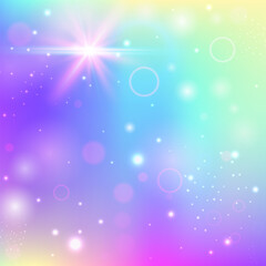 Fototapeta premium Lilac Colorful Background. Rainbow Gradient. Pink Cosmic Pattern. Iridescent Fantasy Effect. Kawaii Invitation. Purple Magic Hologram. Fairy Texture. Cute Kawaii Invitation.