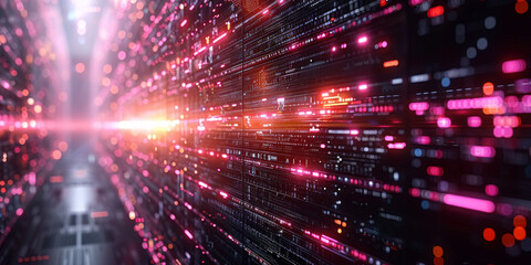 Obraz premium Abstract digital pink cards hologram on dark background. Online casino, poker and digital gaming concept. 3D Rendering.