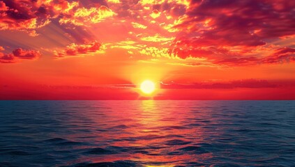 Fototapeta premium Fiery Sunset Over a Calm Sea