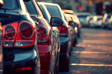 Row of Cars Closeup Parked at a Car Lot