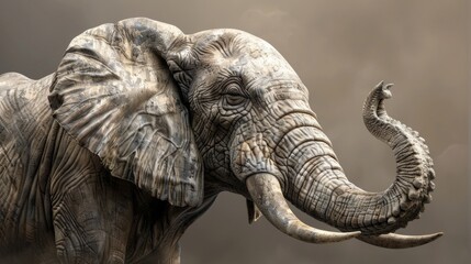 Obraz premium elephant, wrinkled skin, tusks and its trunk generative ai