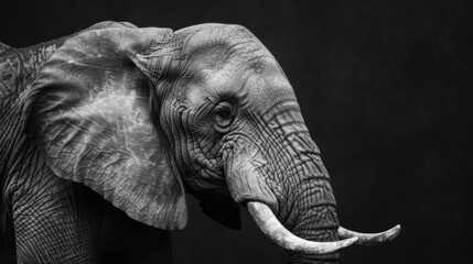 Naklejka premium elephant, wrinkled skin, tusks and its trunk generative ai