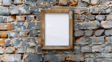 Naklejka premium Wooden photo frame on brick wall suitable for displaying objects