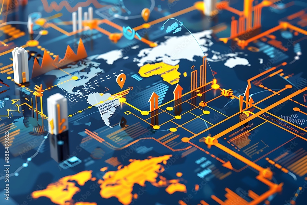 Fototapete global network with data visualization