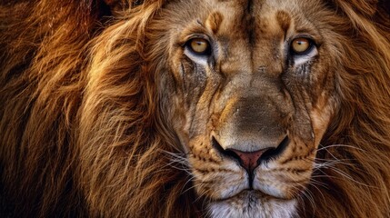 Naklejka premium lion highlighting the mane and the texture of its fur. generative ai