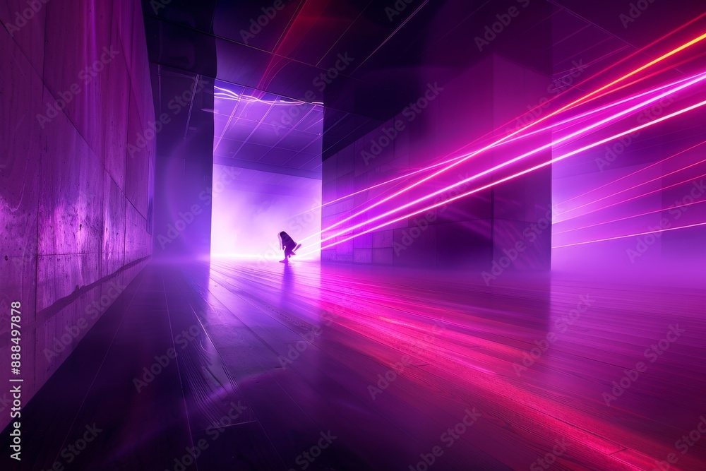 Poster futuristic scene with neon lights and tunnel creating a bold and hightech visual