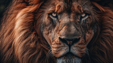 Naklejka premium lion highlighting the mane and the texture of its fur. generative ai