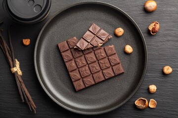 Tasty sweet chocolate pralines, confectionery gourmet chocolate with nuts