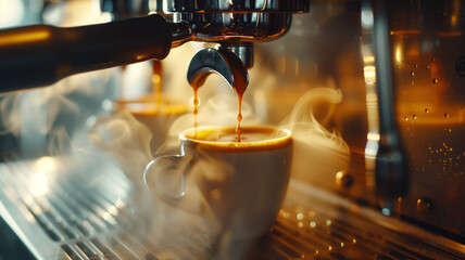 A coffee machine is making an espresso