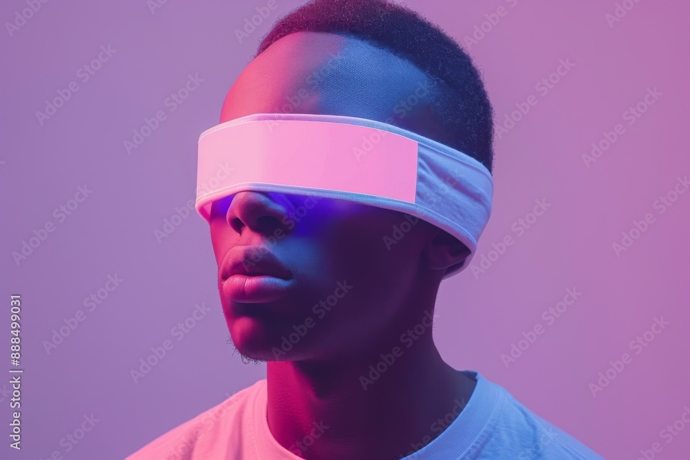Poster minimalistic portrait of man with white visor creating a sleek and futuristic visual