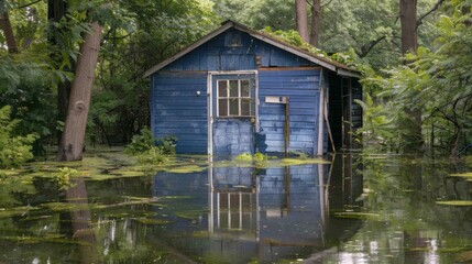 Submerged Garden Shed - Water Damage and Backyard Flood Consequences
