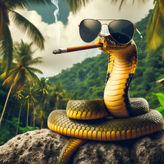 illustrative image of a snake with sunglasses and a cigarette
