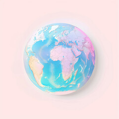 Colorful Pastel Globe on a Light Pink Background Highlighting World Map