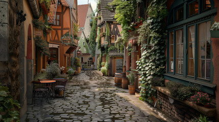 Cobblestone alleyway in a quaint European town