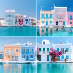 Colorful Traditional Houses by the Serene Waterfront in a Mediterranean Town