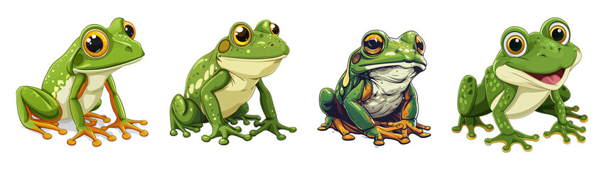 Green Frogs with Big Eyes Isolated on a Transparent Background