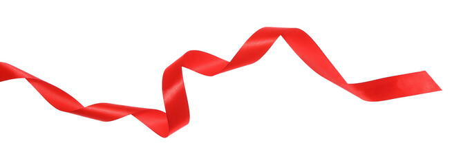 One red silk ribbon isolated on white