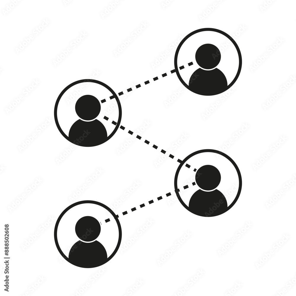 Poster network connection icon. people linked nodes. social network vector. simple black silhouette.
