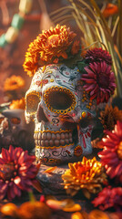 Fototapeta premium Plano a detalle de una ofrenda mexicana de dia de muertos 