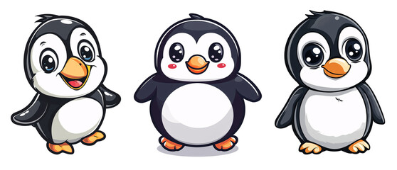 Fototapeta premium Adorable Cartoon Penguins Isolated on a Transparent Background