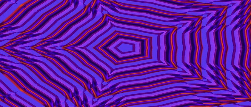 Dynamically animated neon 3d kaleidoscope. Background 4k geometric seamless pattern shape herringbone geometric shapes mirror mixture liquid multi color.